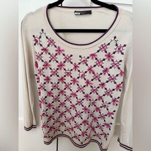 MaxMara Cream and Purple Patterned Jersey Top